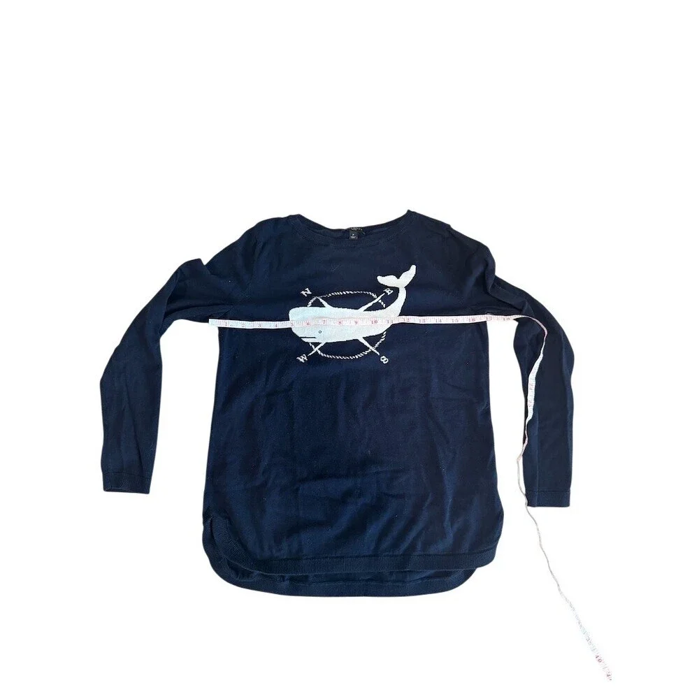Talbots Petites Sweater Womens S Navy Whale Compass Graphic Crew Neck - Picture 3 of 5